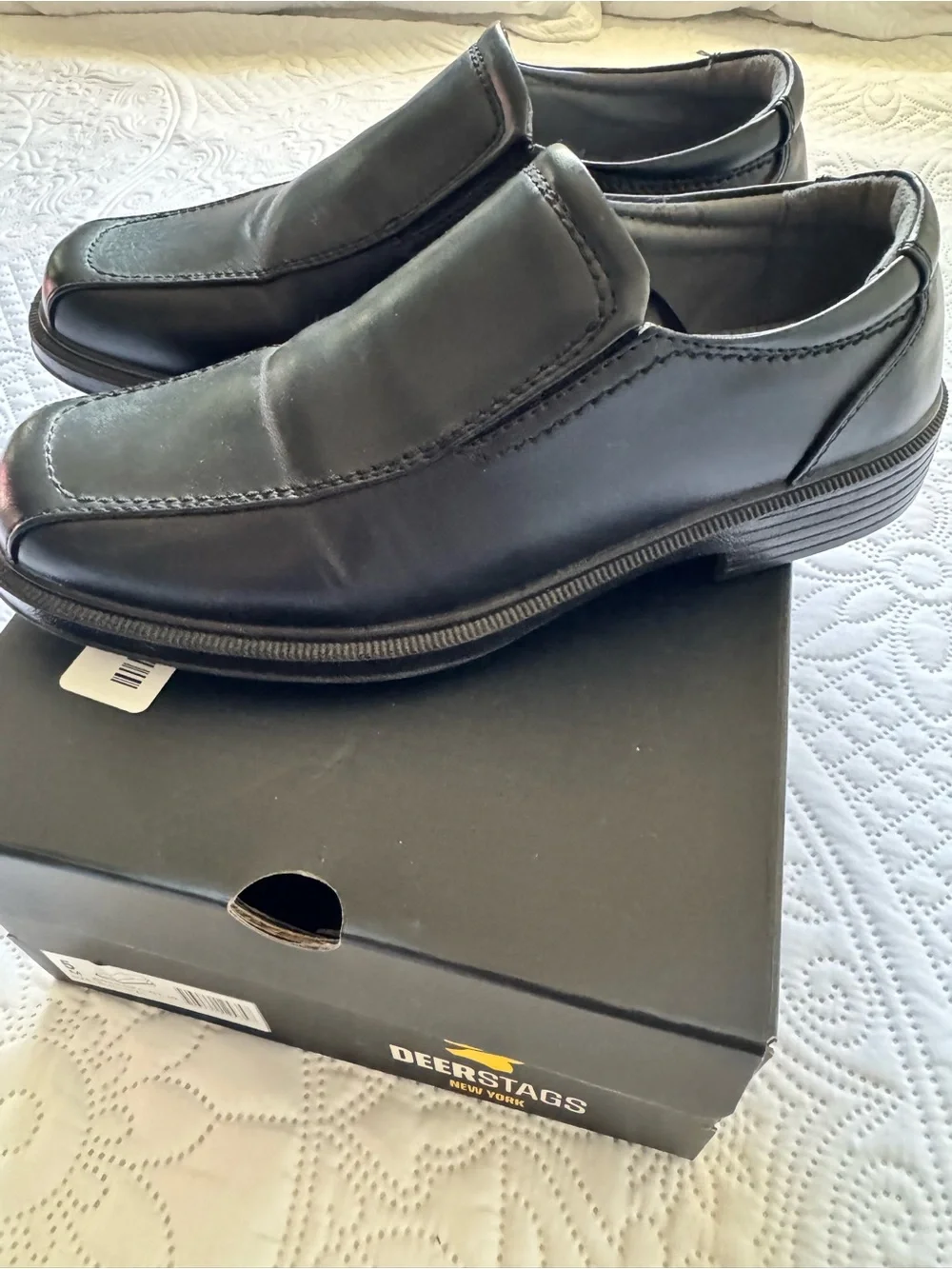 Deer Stags Black Slip-On Square-Toe Big Boy Dress Shoes